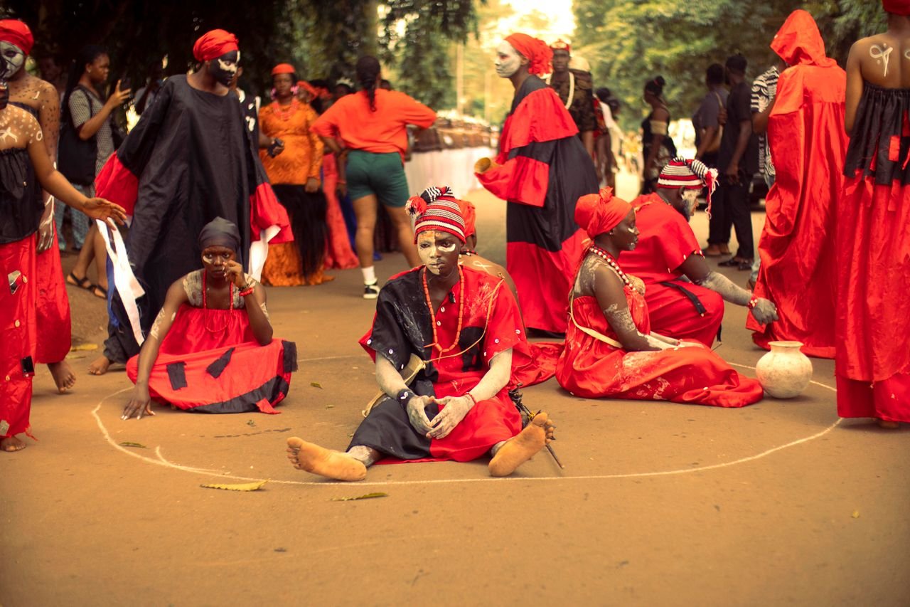 Colorful traditional ceremony in Enugu, Nigeria, showcasing vibrant attire and cultural heritage.
